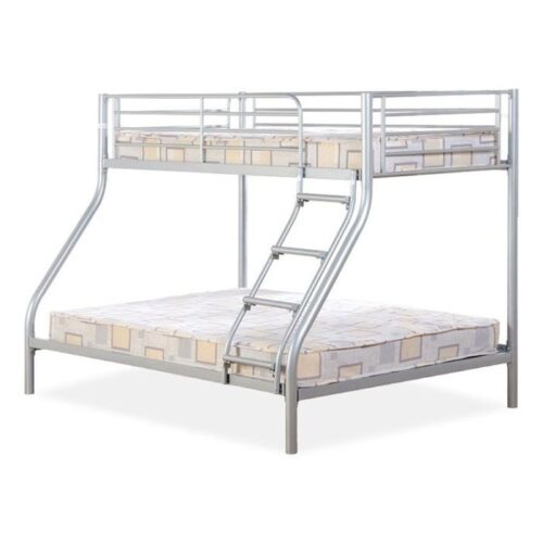 Triple Metal Bunk Bed with Ladder and Guard Rail- Silver