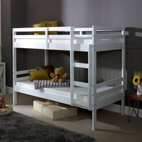 High Quality Pine Wooden Adults Bunk Single Bed - White