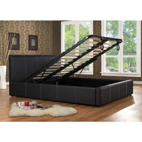 Modern Design Leather Upholstery Ottoman 3ft Single Bed - Black