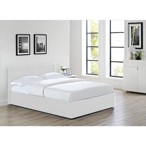 Modern Design Leather Upholstery Ottoman 4ft6 Double Bed - White