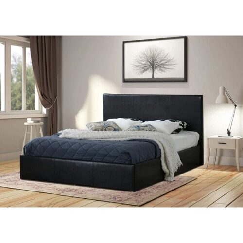 Modern Design Leather Upholstery Ottoman 5ft Kingsize Bed - Black