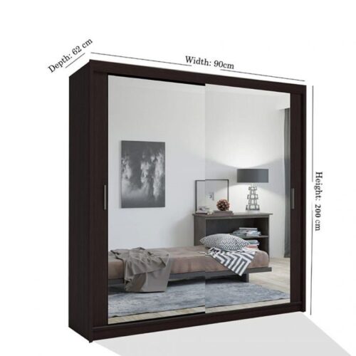 Chicago Mirror Sliding Door 90cm Wardrobe - Wenge