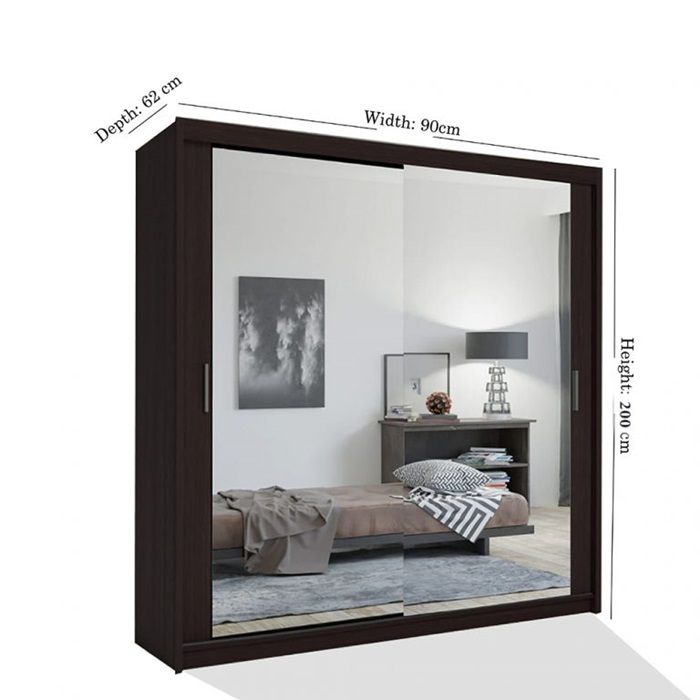 Chicago Mirror Sliding Door 90cm Wardrobe - Wenge 1 Chicago Mirror Sliding Door 90cm Wardrobe - Wenge