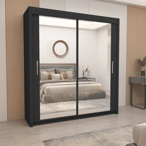 Chicago Mirror Sliding Door 203cm Wardrobe - Black
