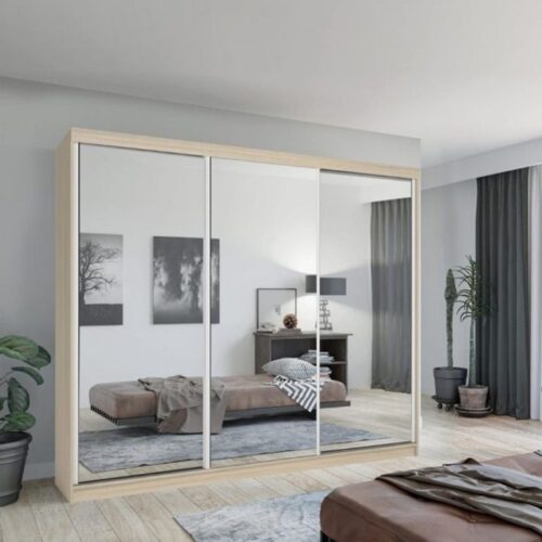 Chicago Mirror Sliding Door 250cm Large Wardrobe - Oak
