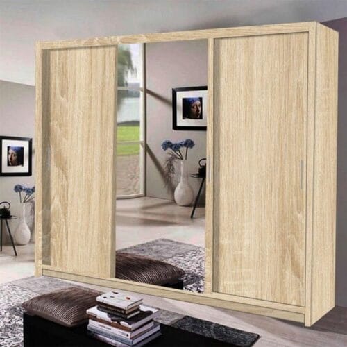 MIAMI Mirror Sliding Door 250cm Wardrobe - Oak