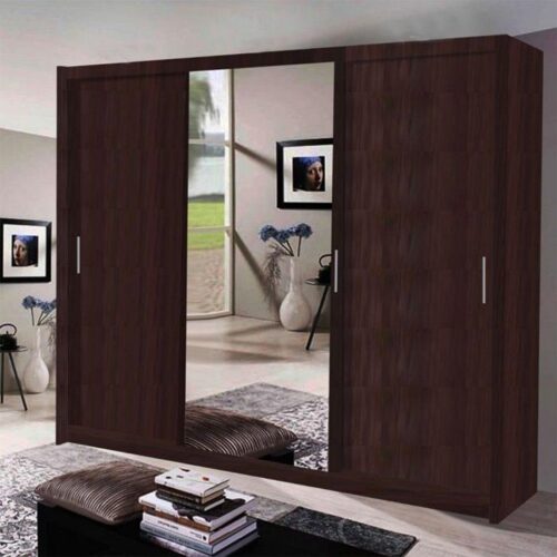 MIAMI Mirror Sliding Door 250cm Wardrobe - Wenge