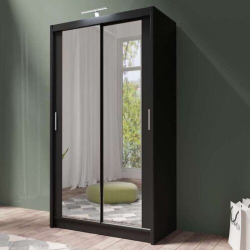Chicago Mirror Sliding Door 120cm Wardrobe - Black