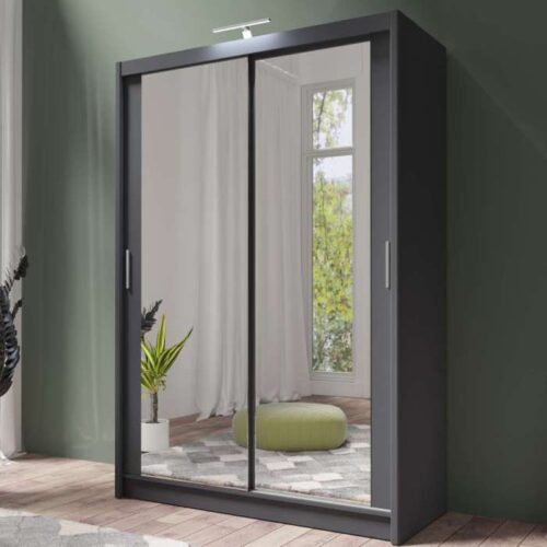 Chicago Mirror Sliding Door 150cm Wardrobe - Grey