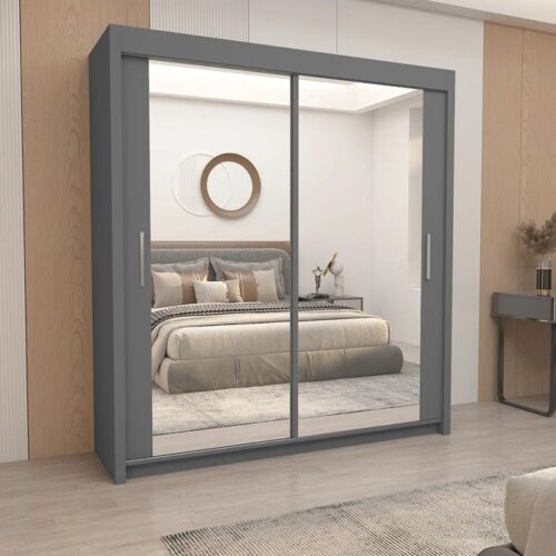Chicago Mirror Sliding Door 203cm Wardrobe - Grey
