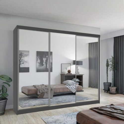 Chicago Mirror Sliding Door 250cm Large Wardrobe - Grey