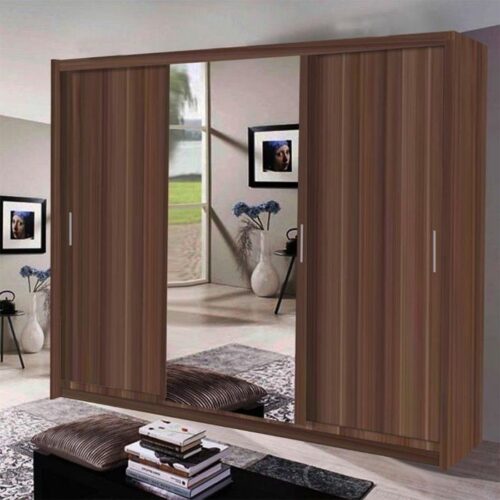 MIAMI Mirror Sliding Door 250cm Wardrobe - Walnut