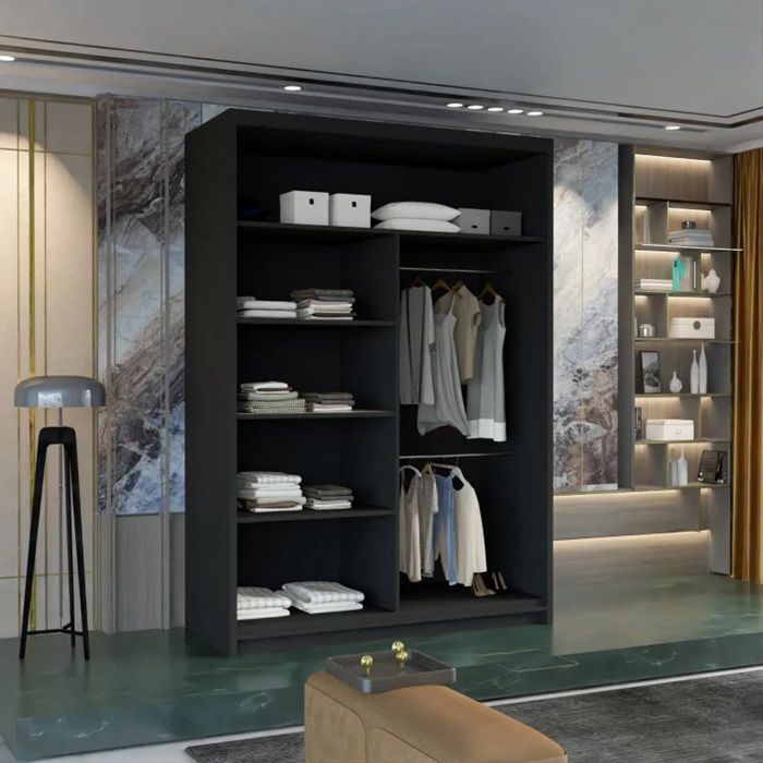 Marika Mirror Sliding Door 120cm Wardrobe - Black 2 Marika Mirror Sliding Door 120cm Wardrobe - Black - Image 2