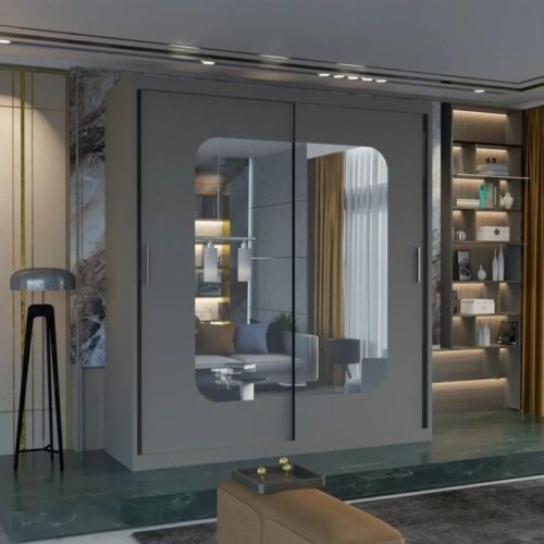 Marika Mirror Sliding Door 120cm Wardrobe - Grey