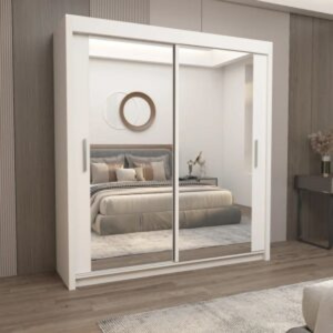 Chicago Mirror Sliding Door 180cm Wardrobe - White