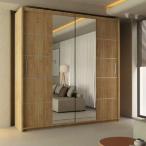 Lisbon Mirror Sliding Door 180cm Wardrobe - Oak