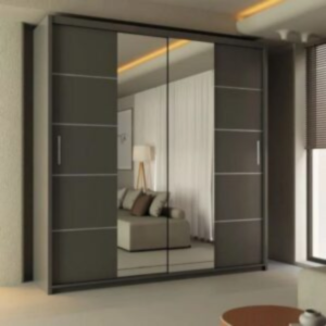America Mirror Sliding Door 203cm Wardrobe - Grey