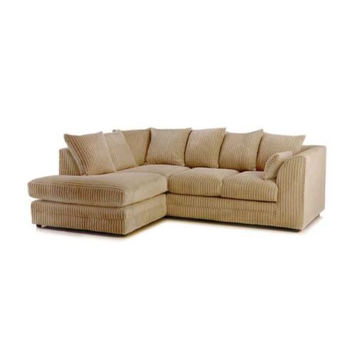 Zealous Jumbo Cord L Shape 4 Seater Corner Sofa In Camel - Left Side