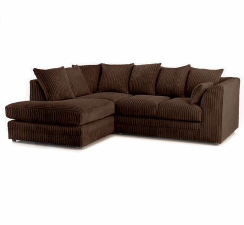 Zealous Jumbo Cord L Shape 4 Seater Corner Sofa In Chocolate Brown - Left Side