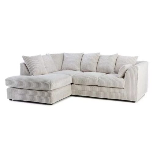 Zealous Jumbo Cord L Shape 4 Seater Corner Sofa In Cream - Left Side