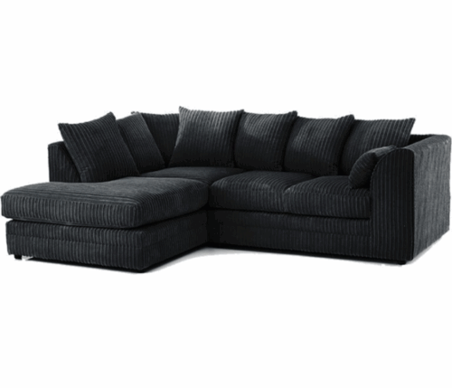 Zealous Jumbo Cord L Shape 4 Seater Corner Sofa In Black - Left Side