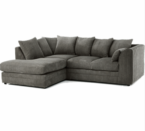 Zealous Jumbo Cord L Shape 4 Seater Corner Sofa In Grey - Left Side